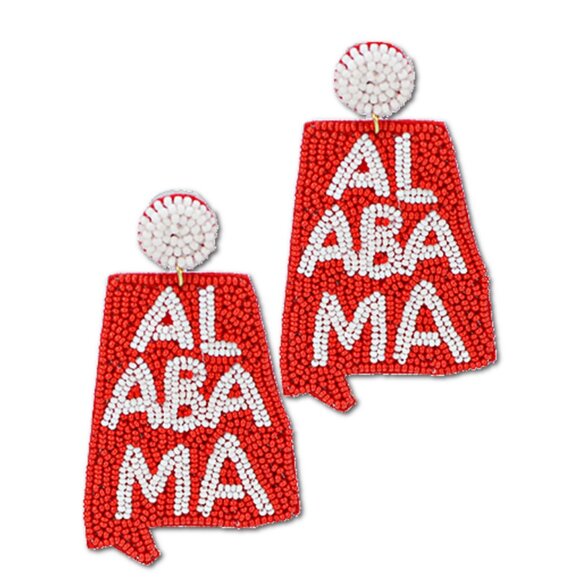 University of ALABAMA Football Fan Team Red White Colors Beaded Earrings NEW - Picture 2 of 2